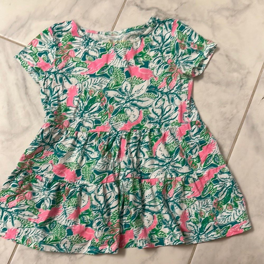 Lily Pulitzer Floral Pink and Green Kids Dress size XS (2-3)